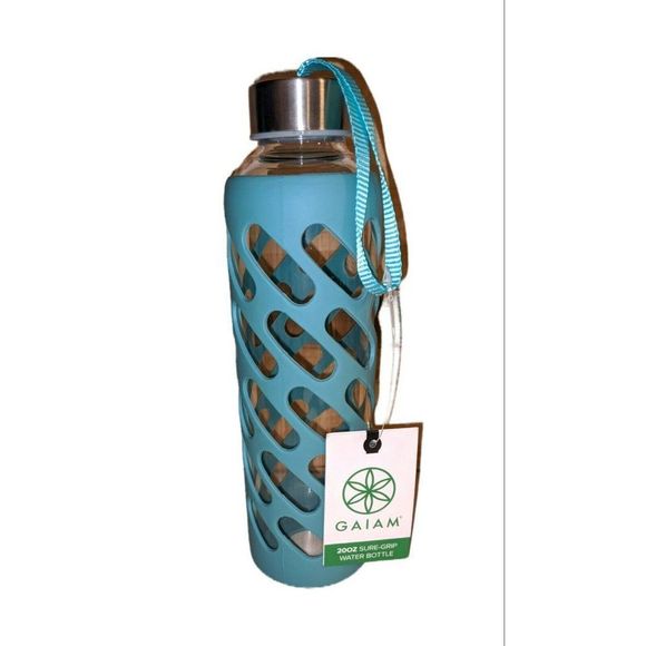 20oz Glass Water Bottle GAIAM Sure Grip Teal Spill Proof  BPA Free NEW - Picture 3 of 3